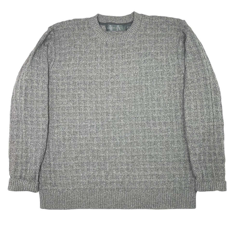 Oscar de‎ la Renta Textured Knit Crewneck Sweater Men's Gray XL Cotton Grandpa